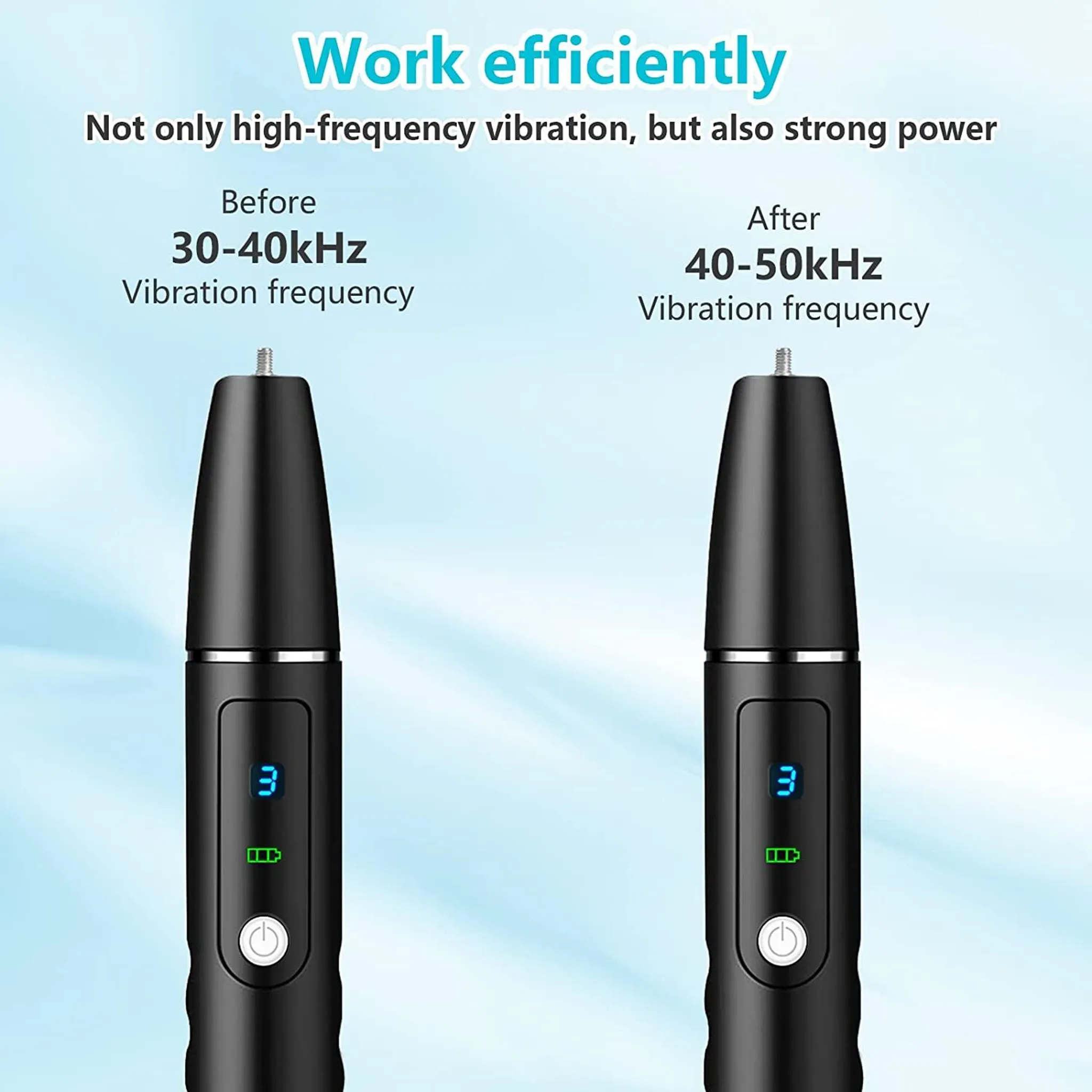 Zwei schwarze Geräte zeigen Vibration von 30-40kHz und 40-50kHz.