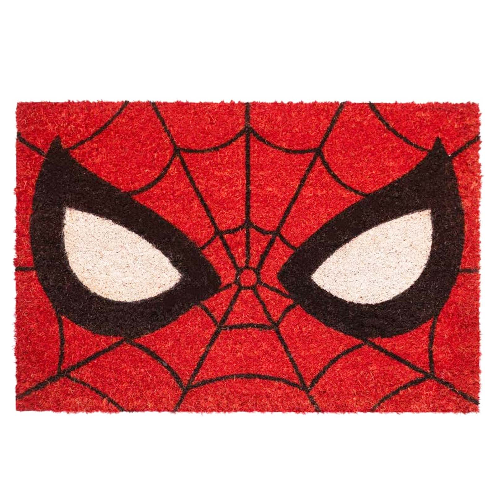 Tappetino rosso con ragnatela nera e occhi bianchi di Spiderman.