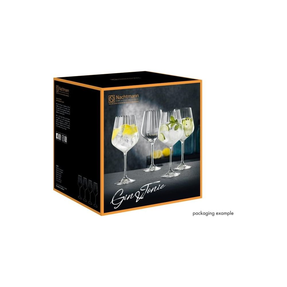 Verpackung für vier Gin Tonic Gläser mit Zitronen- und Gurkenscheiben.