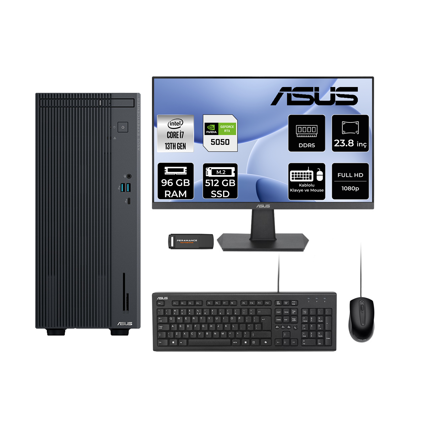ASUS EC P500MV RTX5050 8 GB 23.8" P500I7136216512B0DP737 PER4 Bellek Intel Core i7-13620H 96 GB RAM 512 GB SSD FreeDOS Masaüstü Bilgisayar
