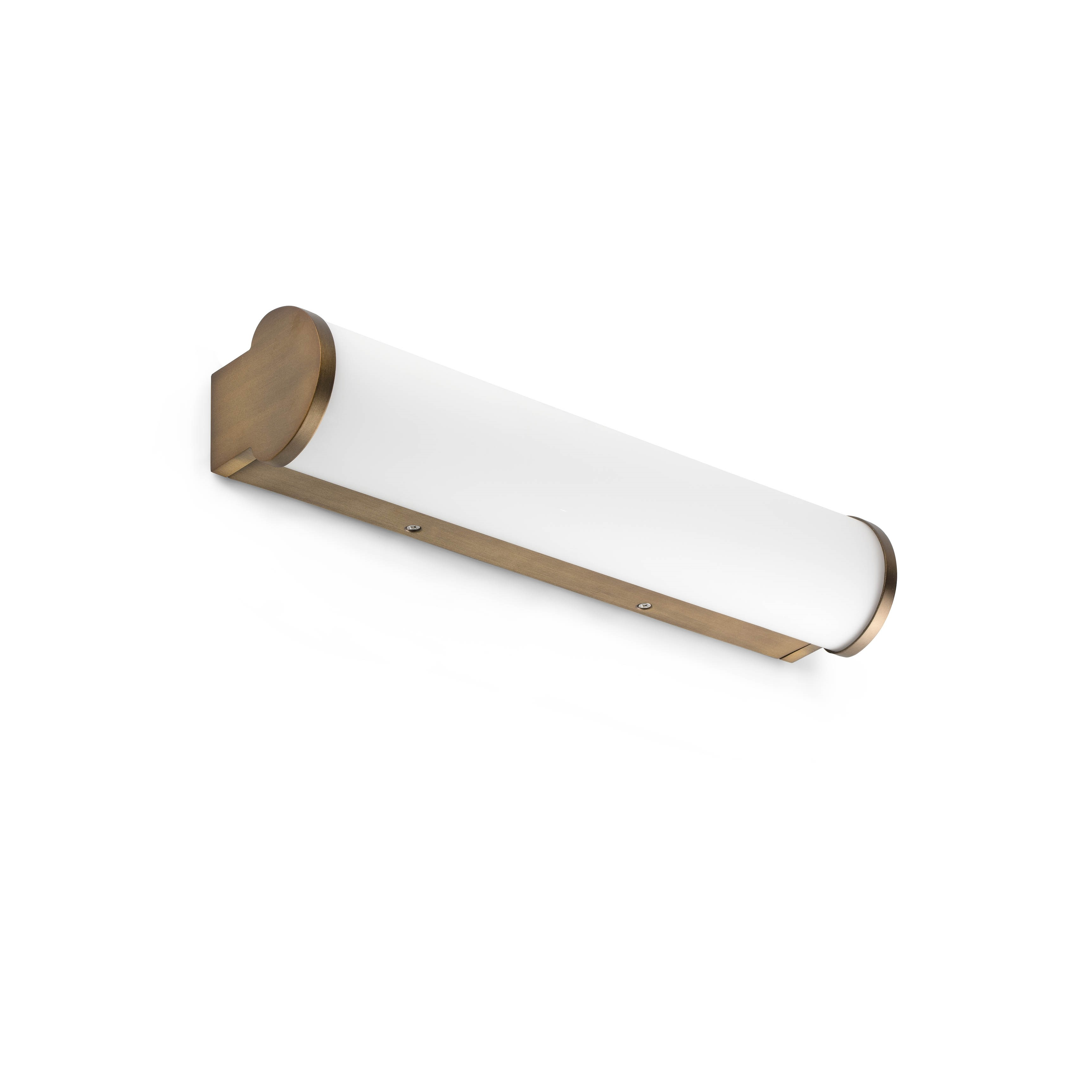 Lampada da parete con finiture in ottone e diffusore bianco.