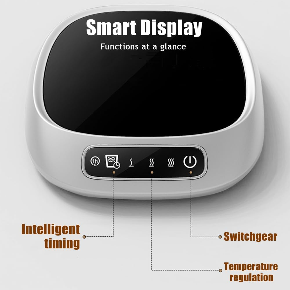 Ein weißes Smart Display mit Symbolen für Zeit, Schalter und Temperatur.