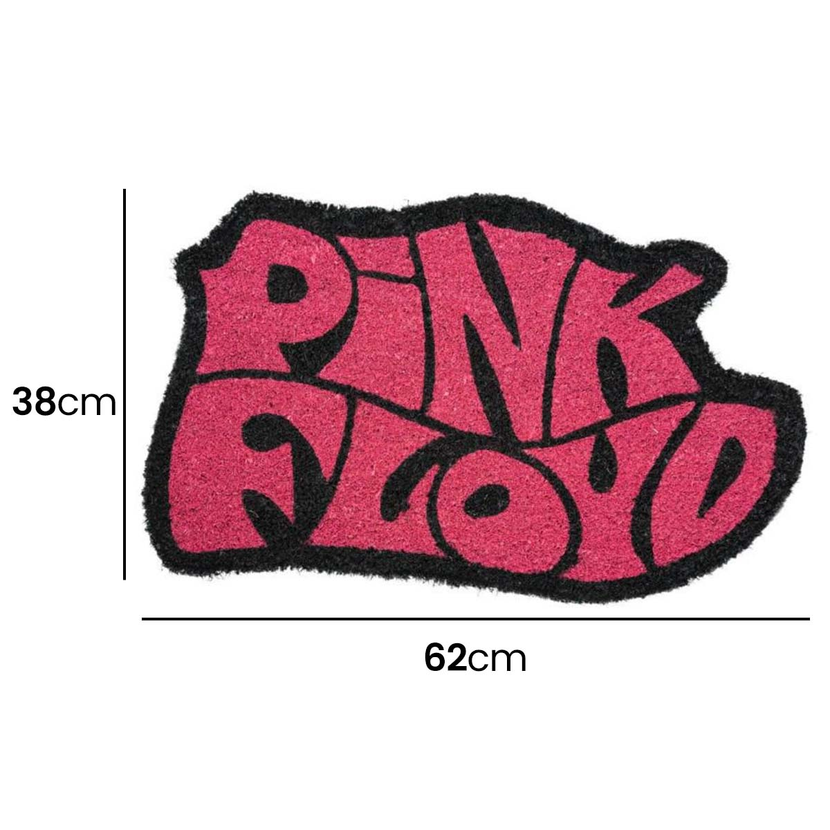 Tappetino con logo Pink Floyd, 38x62cm, rosa con scritte nere.