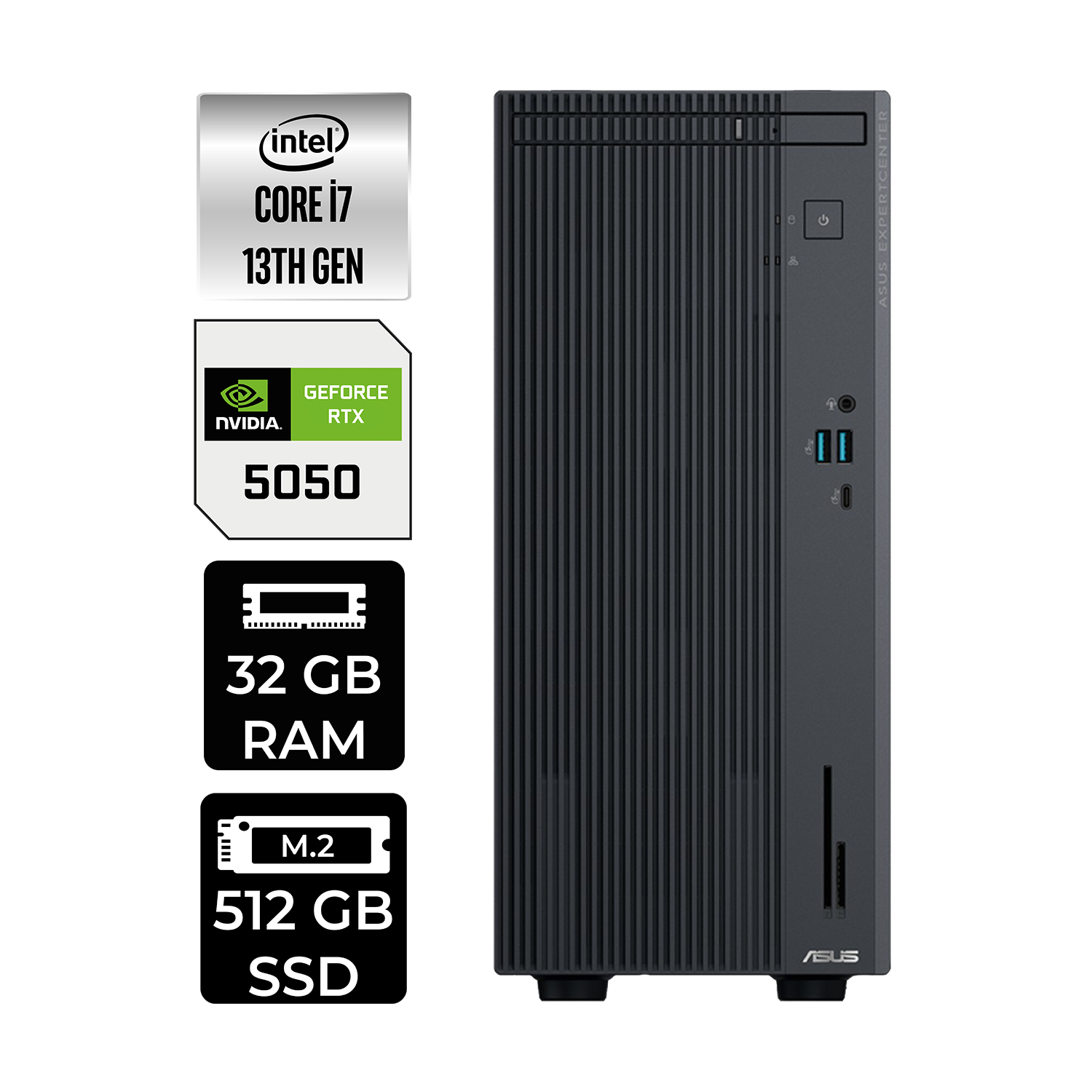 ASUS EC P500MV RTX5050 8GB P500I7136216512B0DP485 PER4 Bellek Intel Core i7-13620H 32 GB RAM 512 GB SSD FreeDOS Masaüstü Bilgisayar