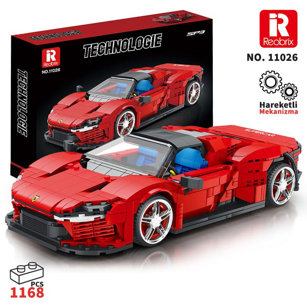 Kutulu kırmızı Lego spor araba oyuncağı, "Technologie" markalı, 1168 parçalı.