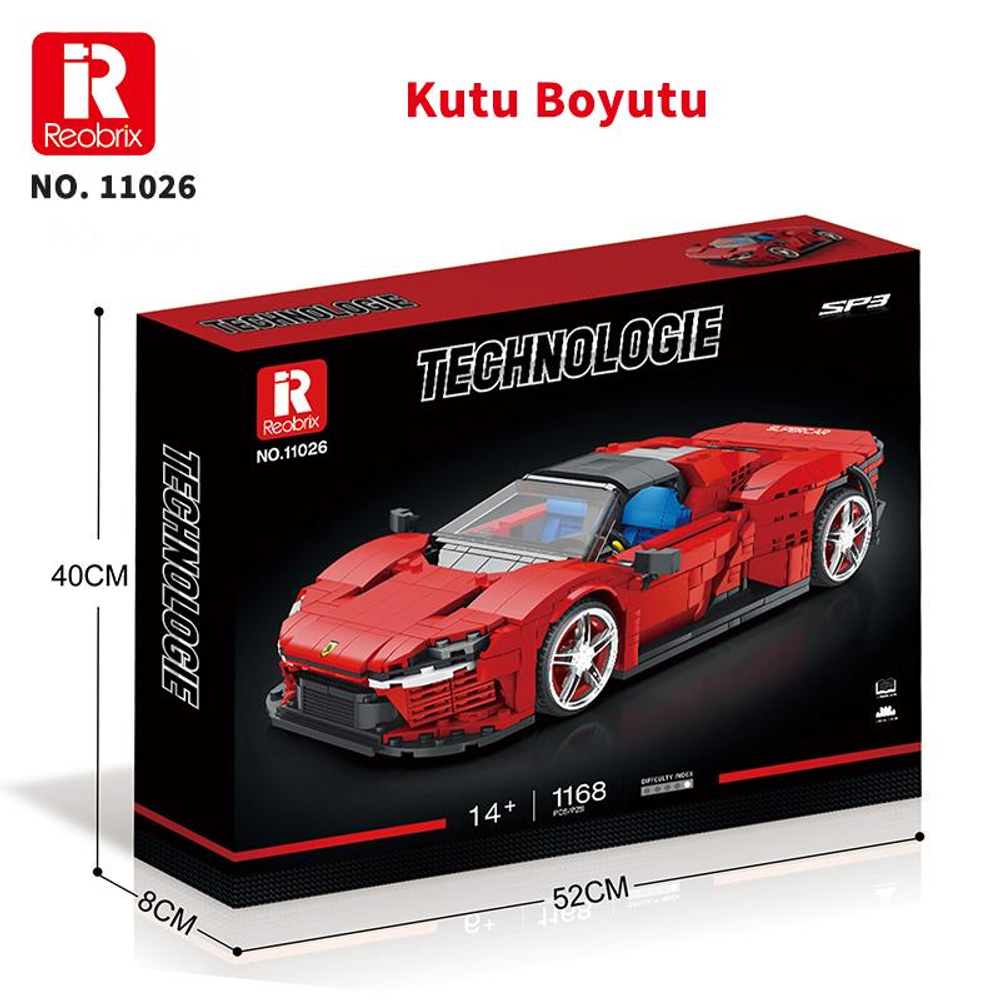 Kırmızı Lego spor araba kutusu, ölçüleri 52x40x8 cm.