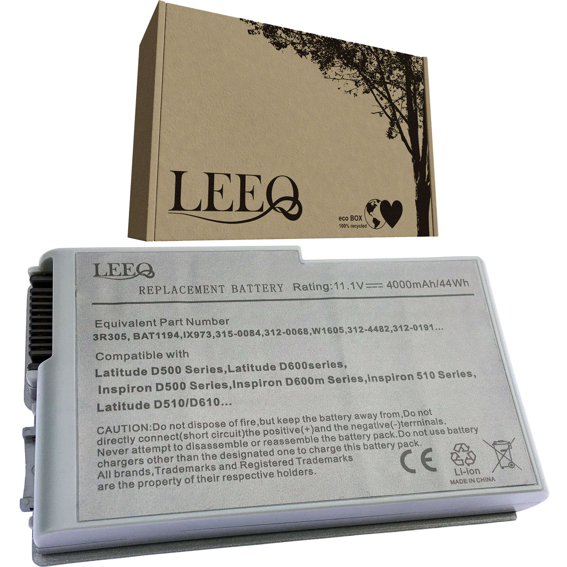Brązowe pudełko z motywem drzewa i bateria do laptopa.