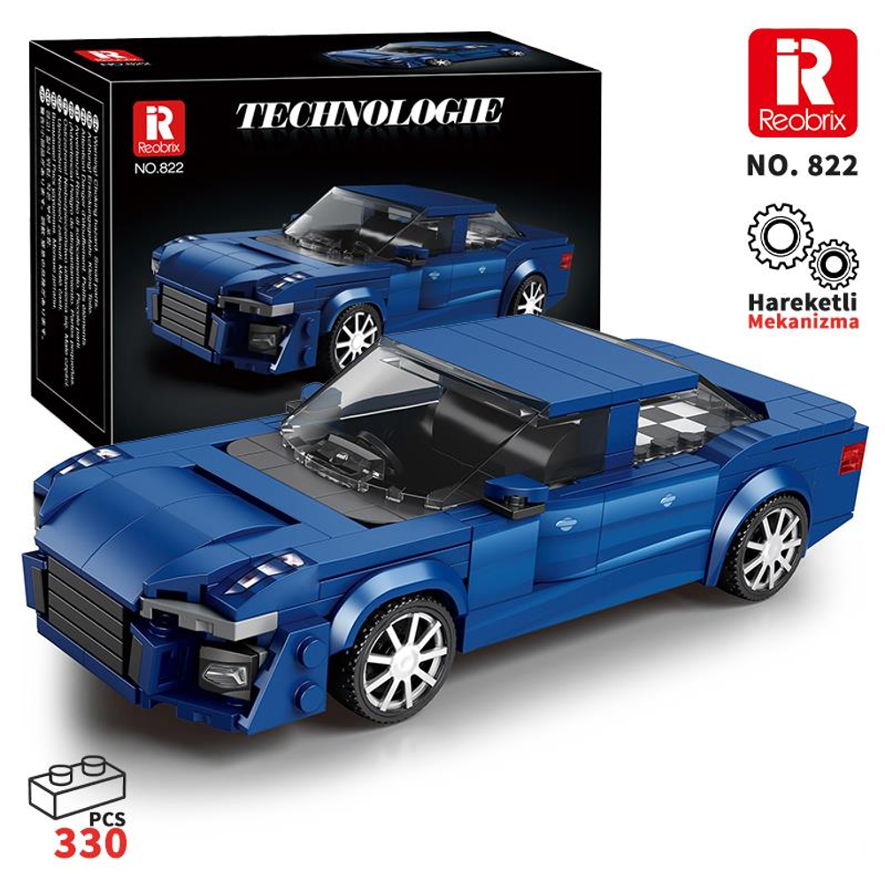Mavi Lego spor araba yapım seti kutulu ve talimatlı.