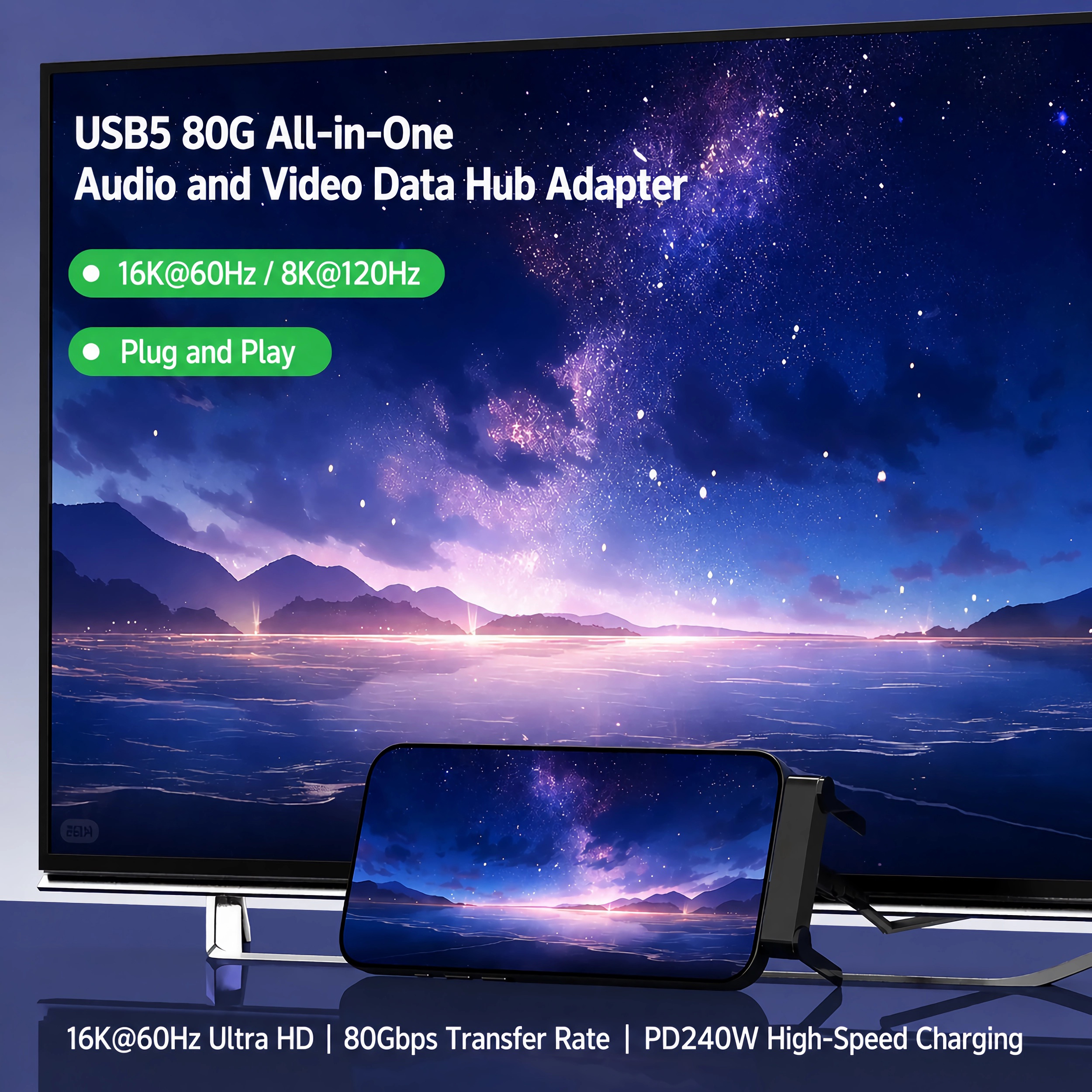 Ein USB-C-Hub mit Adapter für 16K-Auflösung, 80 Gbit/s und PD 240W.