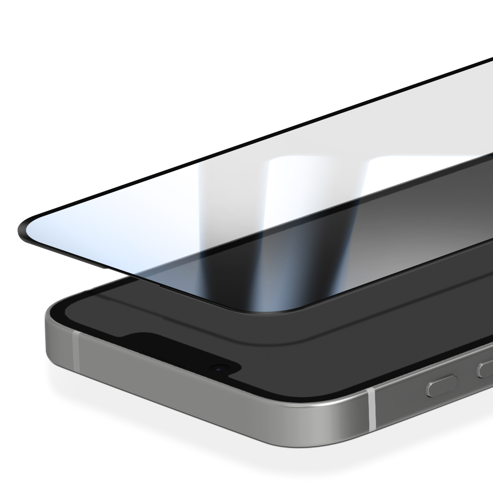 A screen protector is being placed onto a silver smartphone.