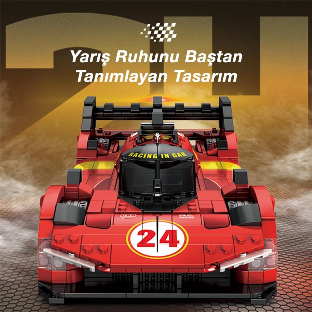 Ön camında "RACING IN CAR" yazısı ve 24 numaralı kırmızı yarış arabası.