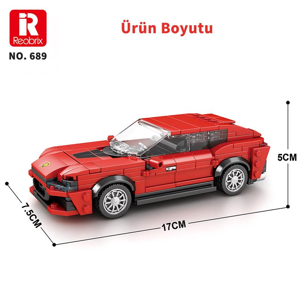 17x7,5x5cm boyutlarında kırmızı bir Lego araba.