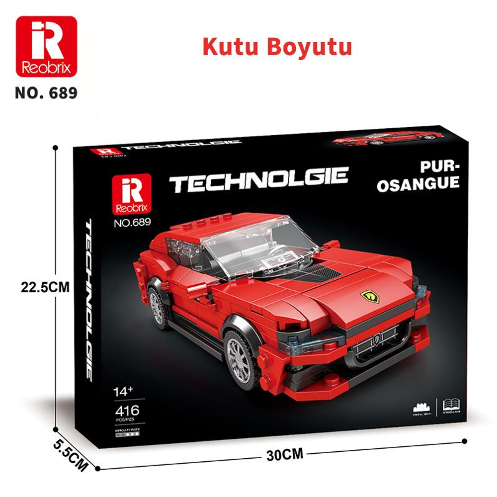 Kırmızı Technic araba modelinin kutusu, Reobrix No. 689, 30x22,5x5,5cm.