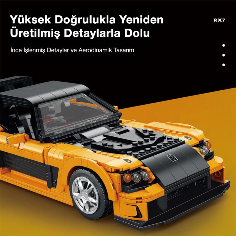 Siyah detaylara sahip, ayrıntılı, turuncu tuğla model araba.
