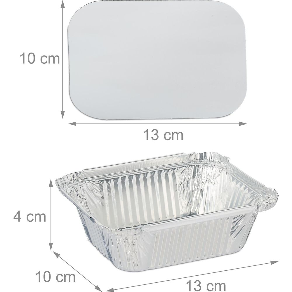 Sopra: Coperchio in alluminio argentato, 13x10cm. Sotto: Vaschetta in alluminio argentato, 13x10x4cm.