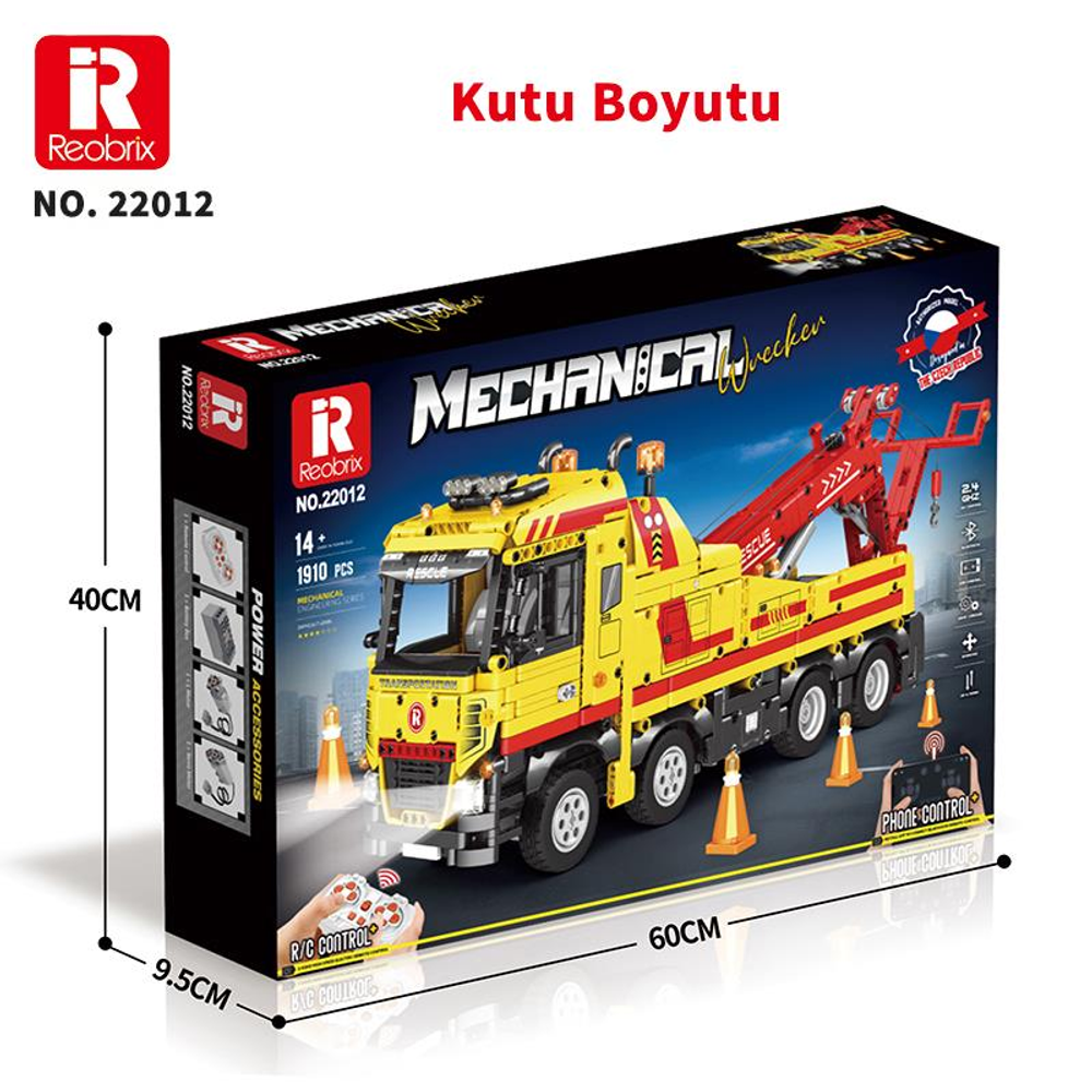 Kutusunda uzaktan kumandalı sarı ve kırmızı oyuncak çekici.