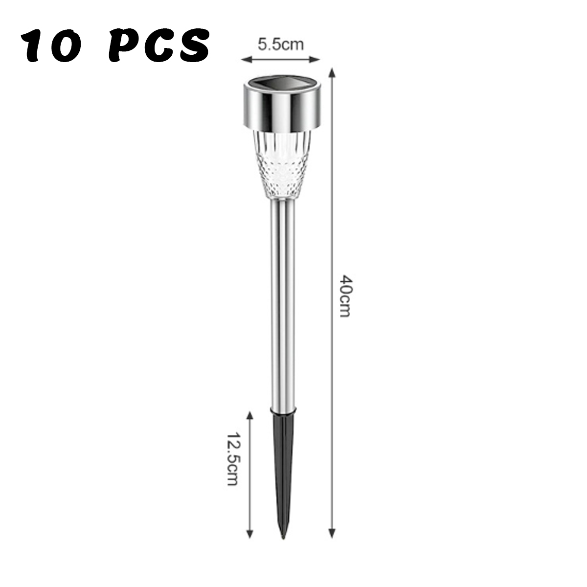 10 Solarleuchten, 40cm lang, 5.5cm Durchmesser, 12.5cm Erdspieß.