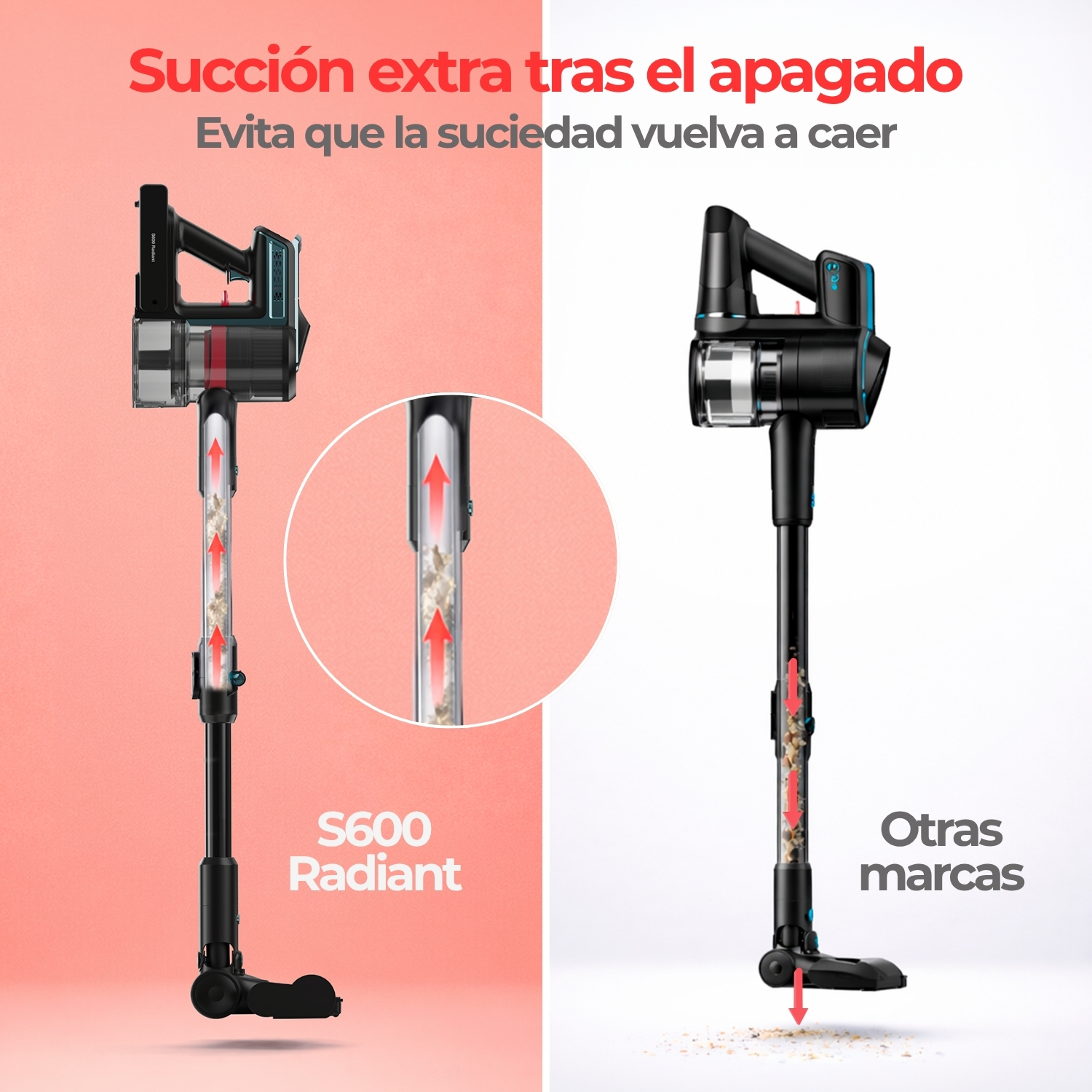 Dos aspiradoras: una aspira tras apagarse, la otra no.