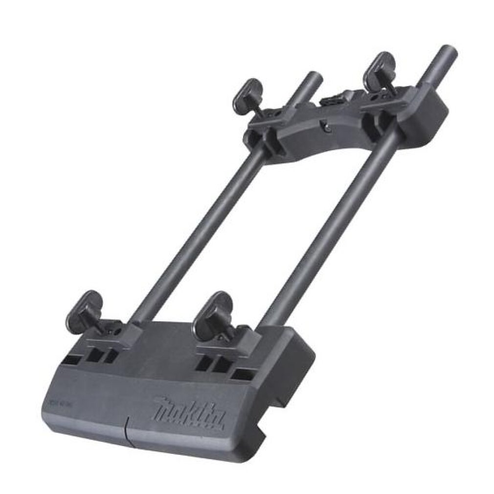 Ein schwarzer Makita-Bohrkasten mit zwei parallelen Stangen und verstellbaren Klemmen.