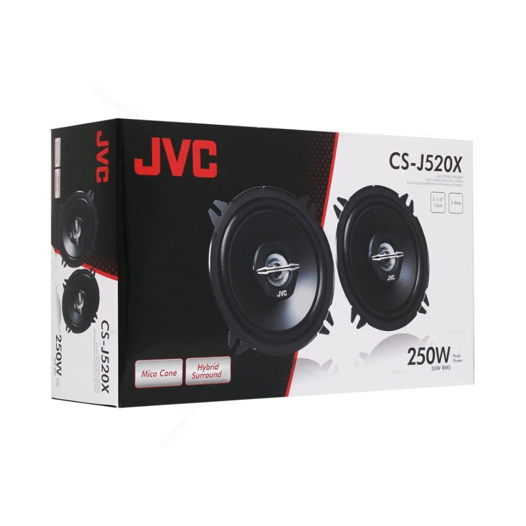 JVC CS-J520X Auto Lautsprecher mit 250W Spitzenleistung, Mica Cone & Hybrid Surround.