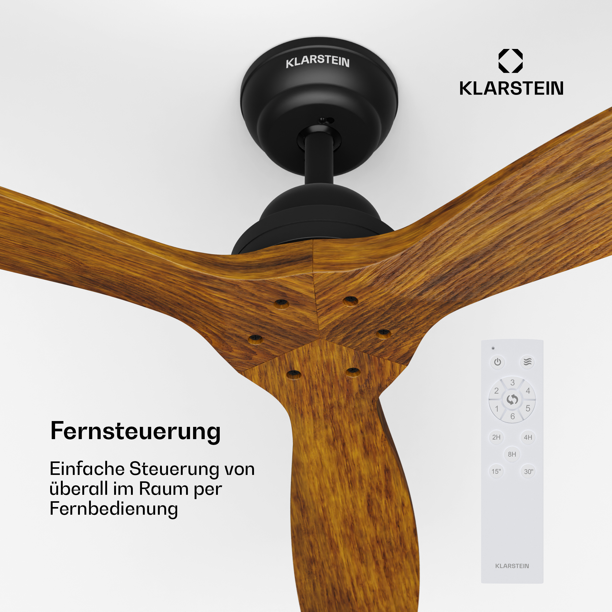 Ventilatore da soffitto con pale effetto legno e telecomando