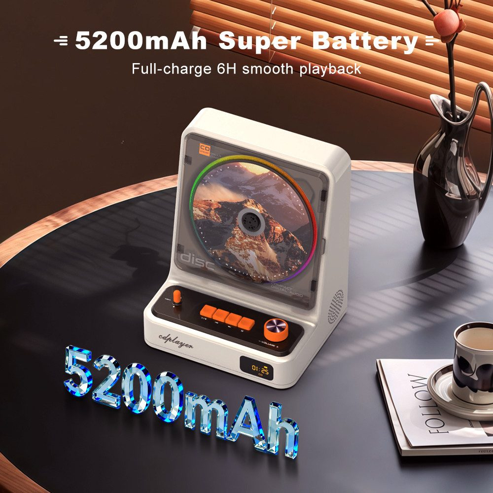 Ein CD-Player mit 5200mAh Akku, der einen Berg auf der CD zeigt.