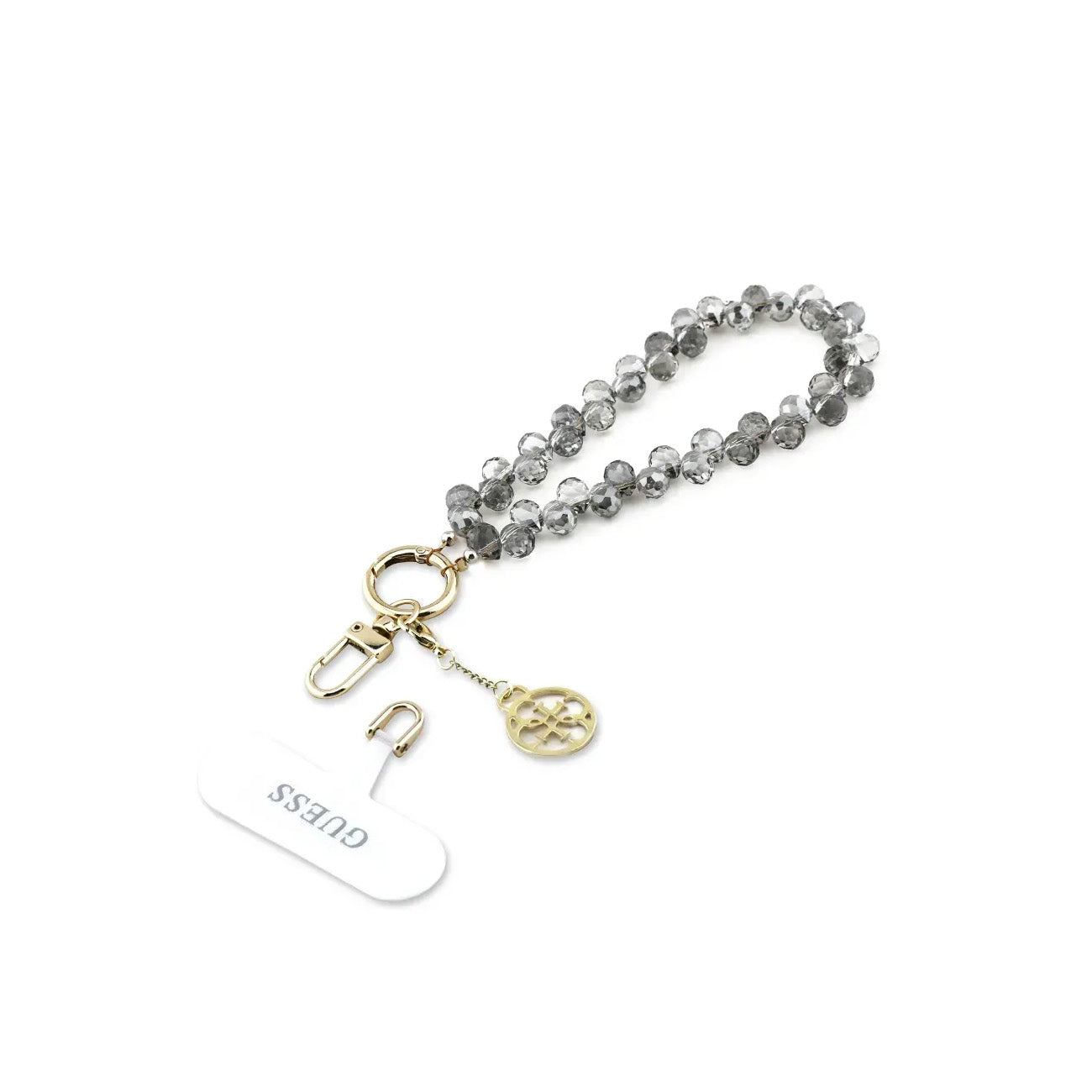 Cordón de cuentas grises con charm de GUESS y cierre de langosta.