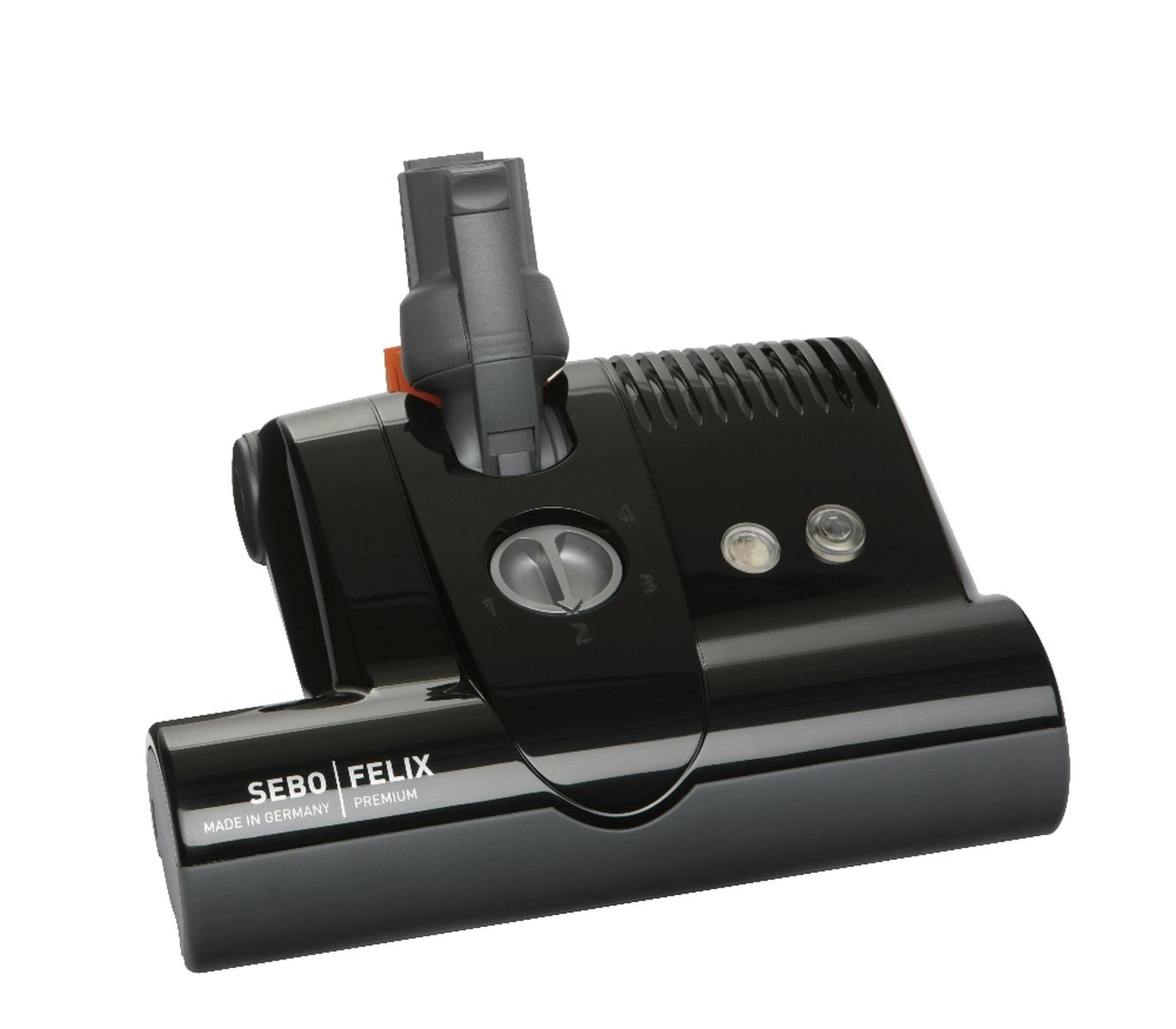 Schwarzer Staubsaugerkopf mit "SEBO FELIX PREMIUM" Aufdruck.