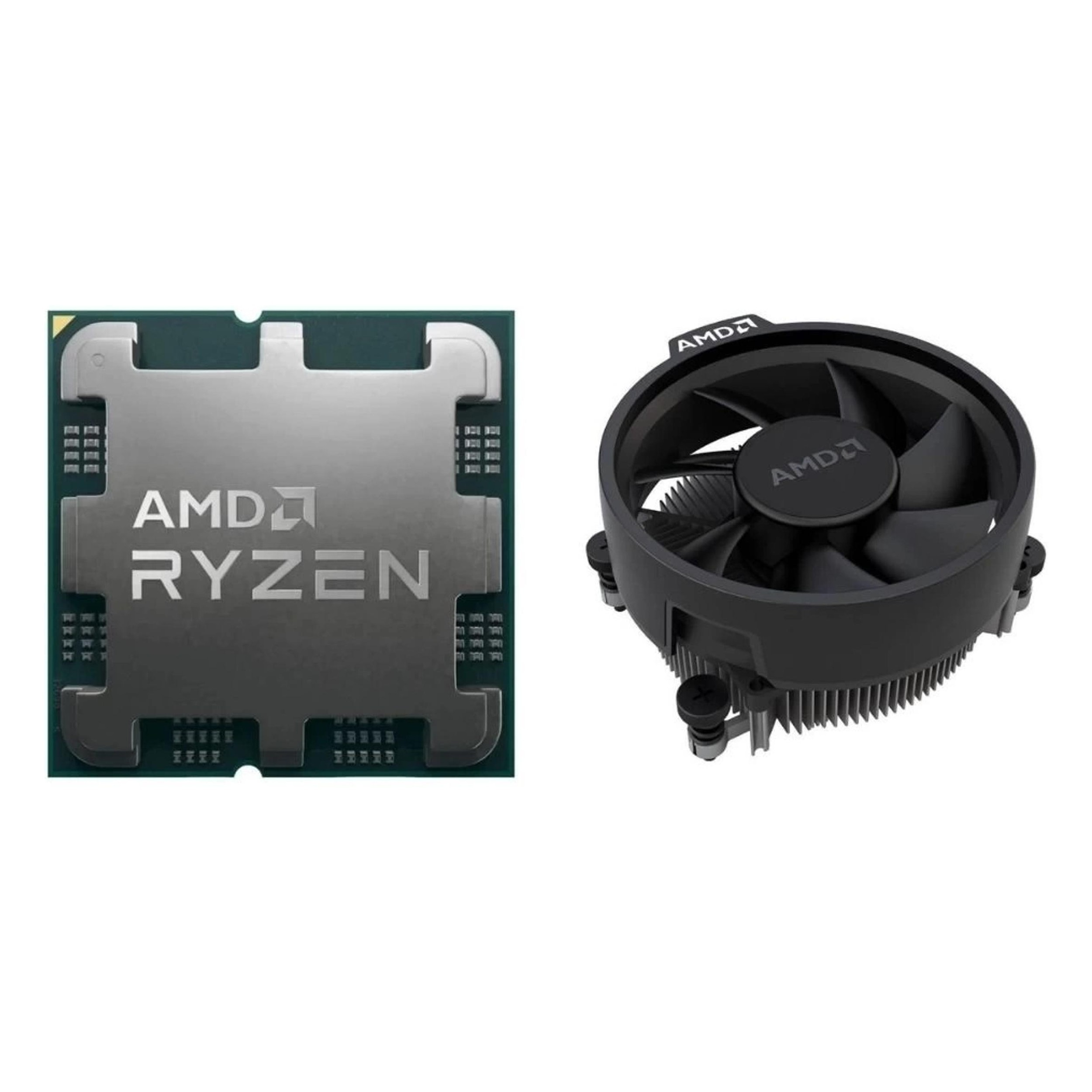 AMD Ryzen CPU ve soğutucu beyaz arka planda.
