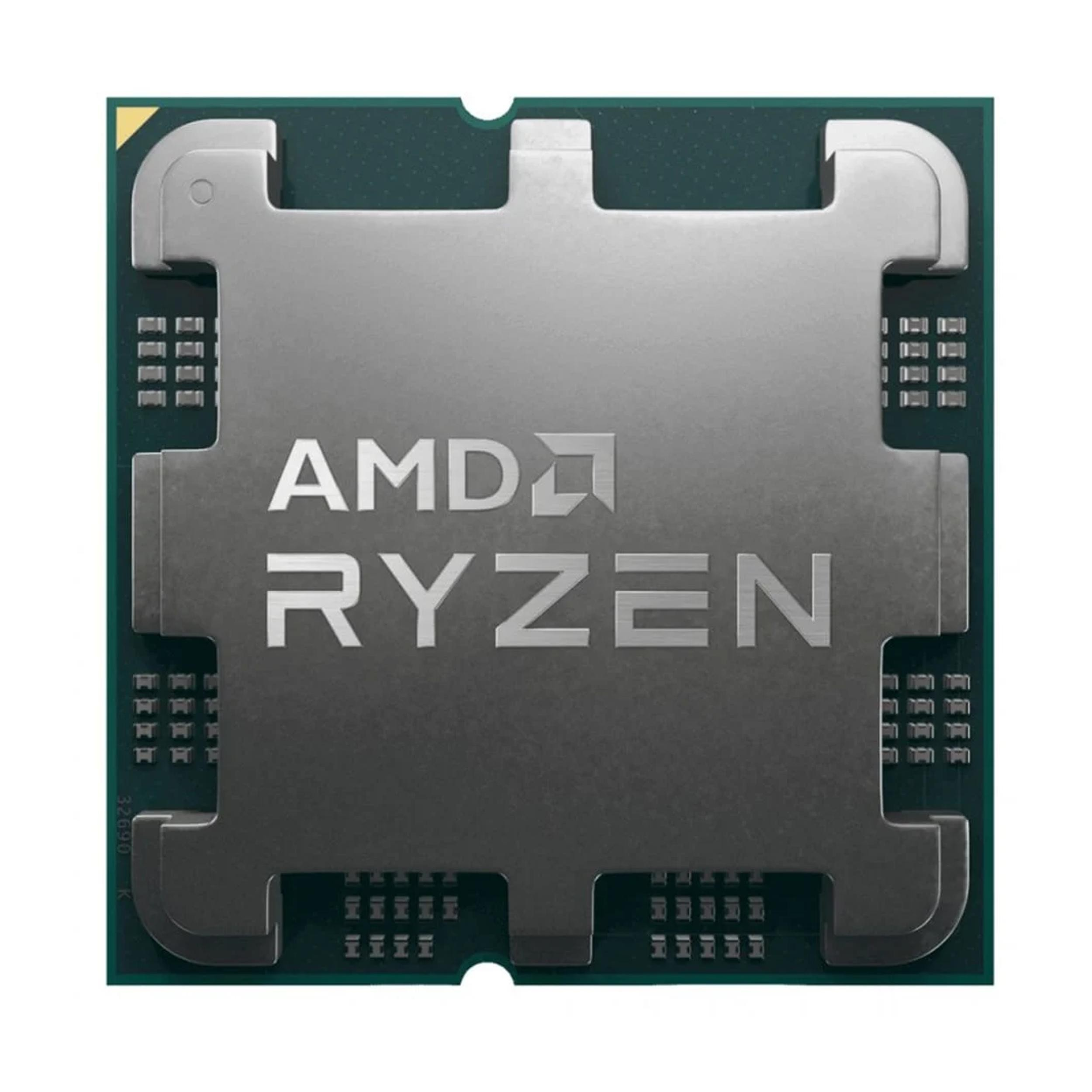 Metal yüzeyli ve pin temaslı AMD Ryzen işlemci.