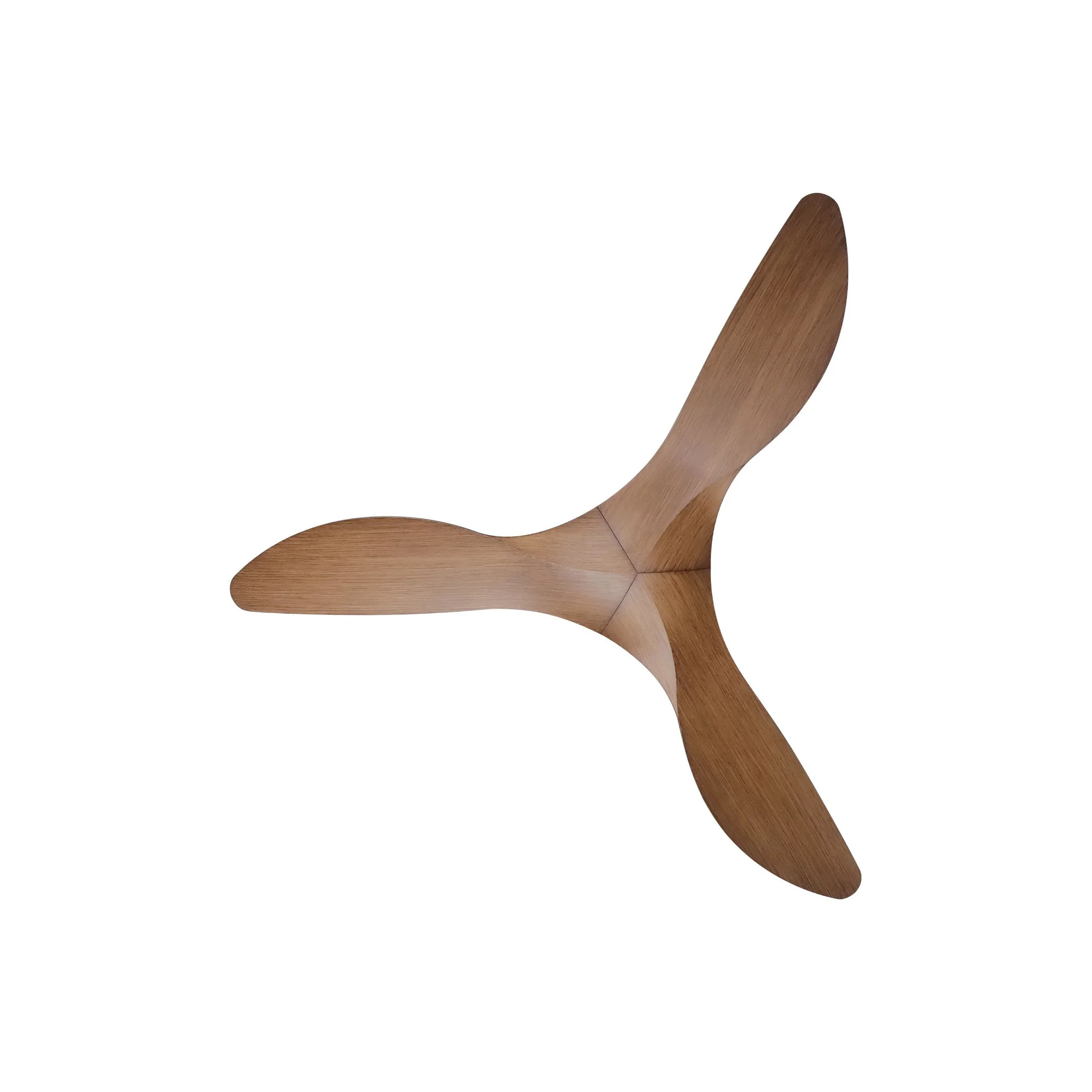 Ein dreiblättriger Deckenventilator aus Holz im Aufkeitsbild.