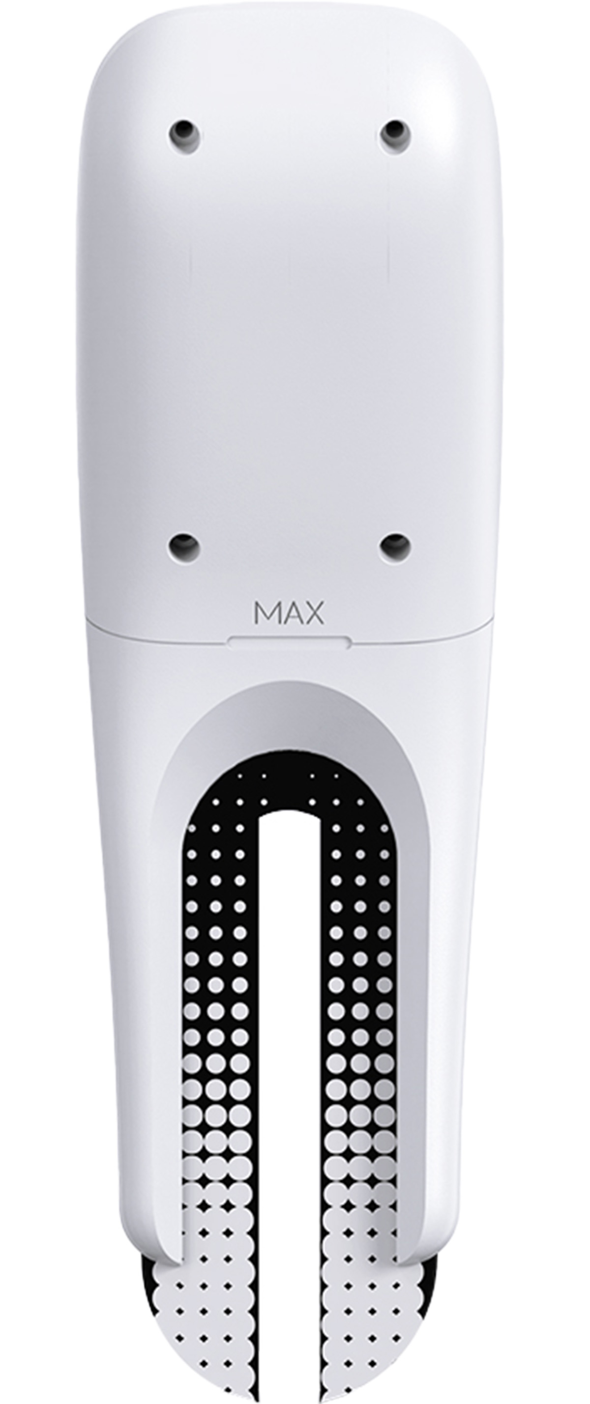 Białe urządzenie z dwoma otworami na górze i napisem "MAX".