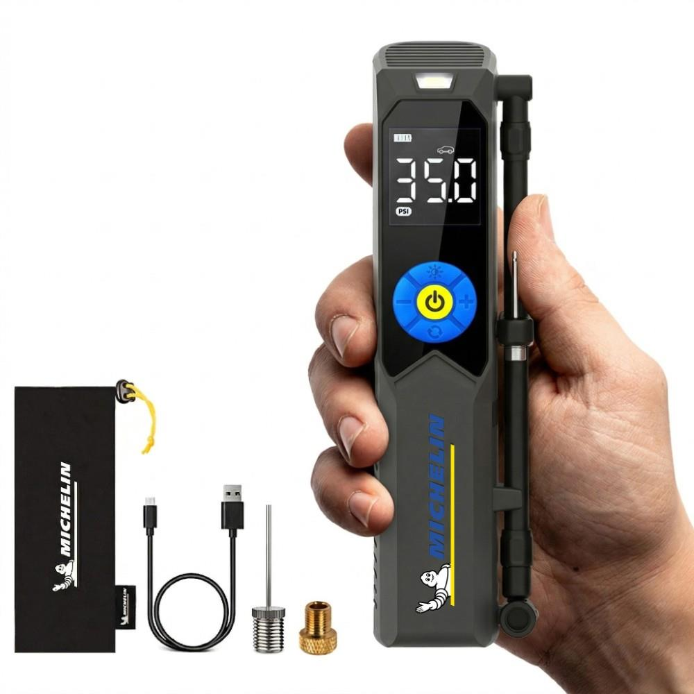 Bir el, 35.0 PSI gösteren dijital lastik basınç ölçer tutuyor.