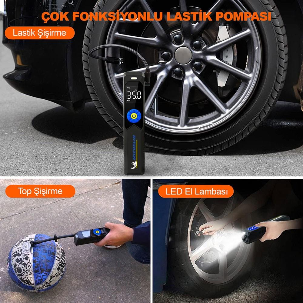Lastik, basketbol ve LED el feneri için hava pompası.