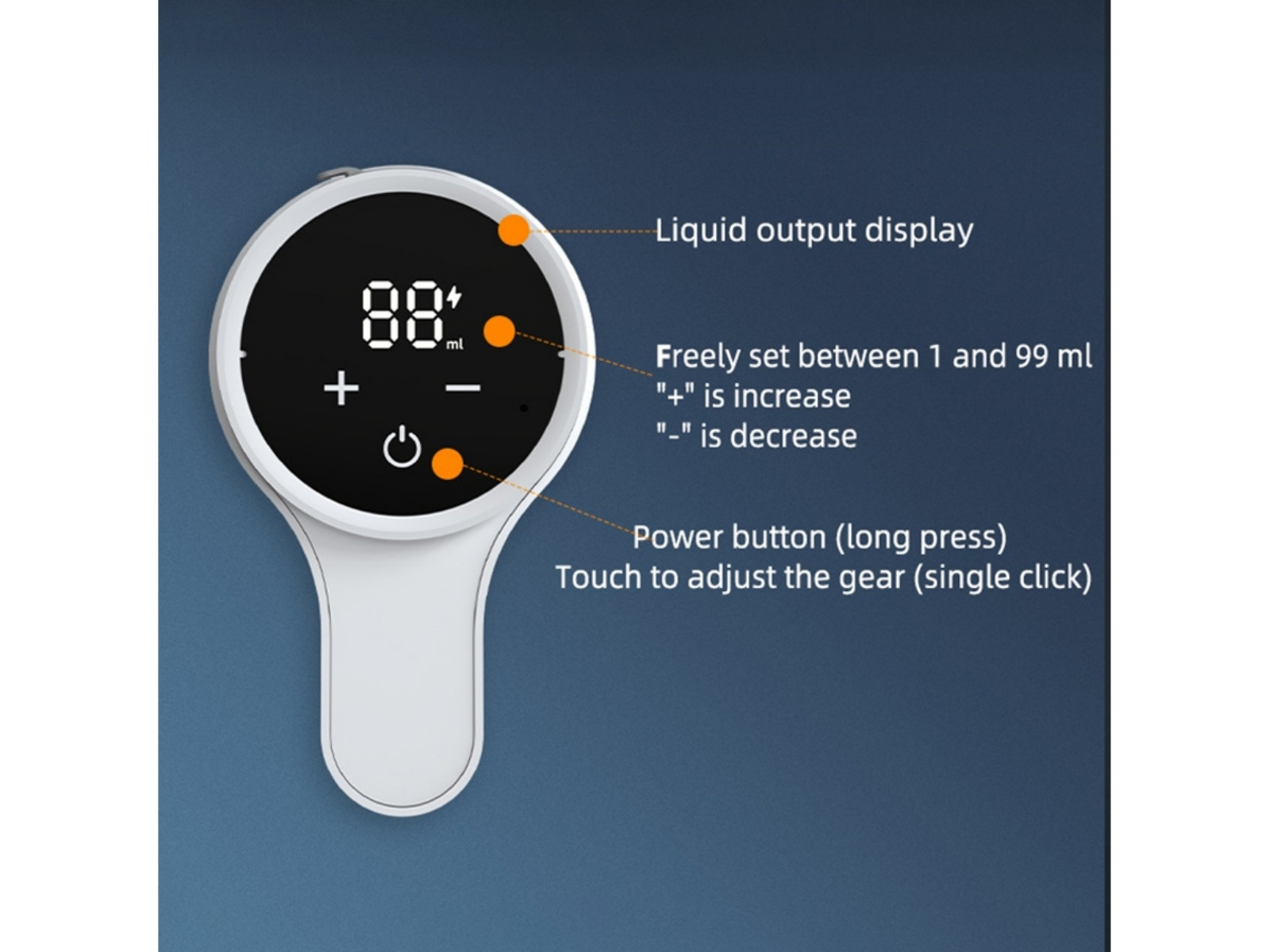 Ein weißes Gerät mit einem digitalen Display, das 88 ml anzeigt.