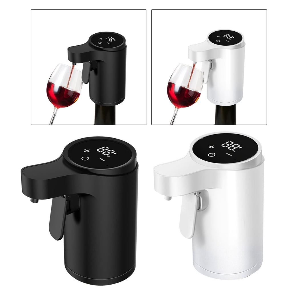 Schwarzer und weißer Weinspender auf Weinflaschen, die Wein in Gläser gießen.
