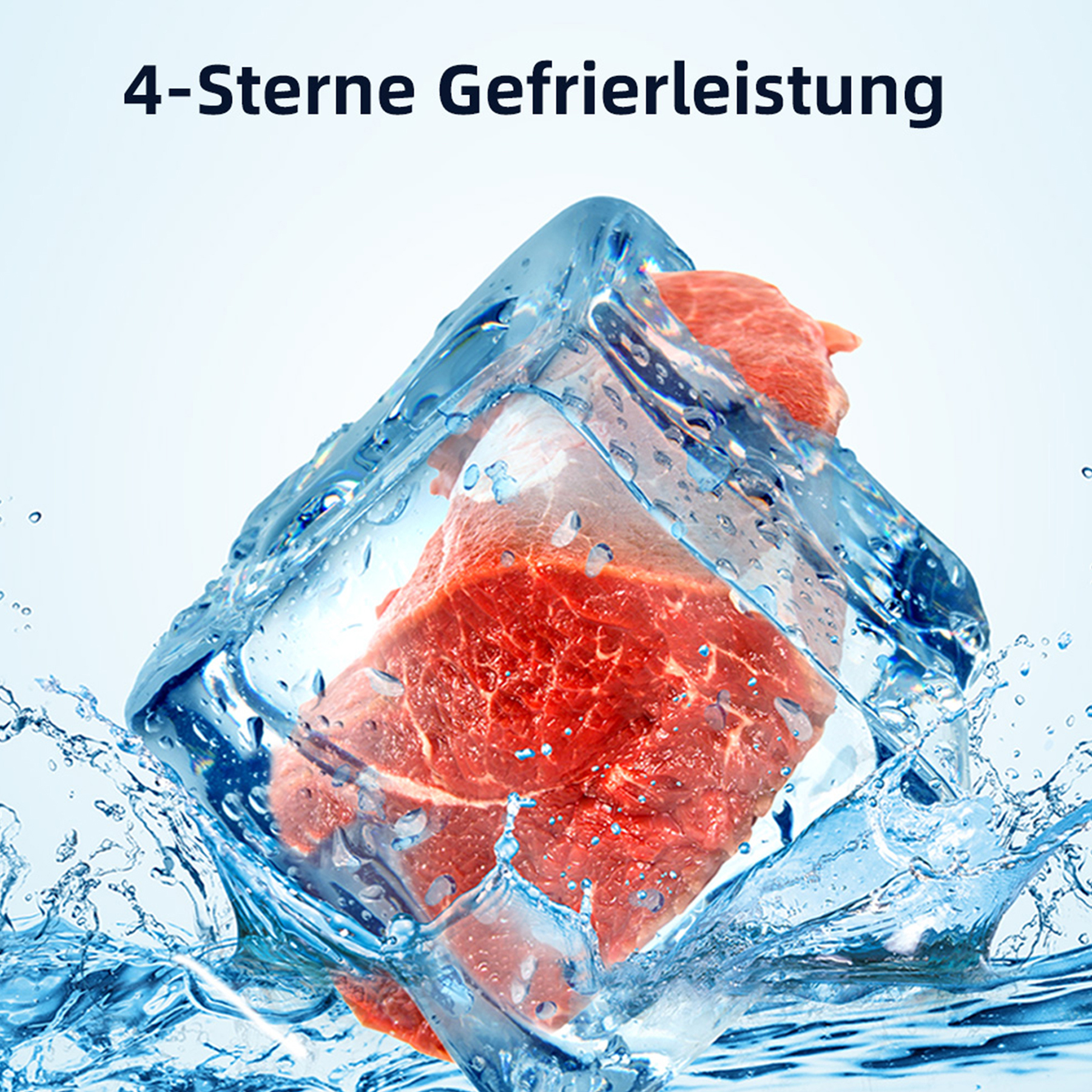 Rohes Fleischstück in Eiswürfel mit Wasserspritzern