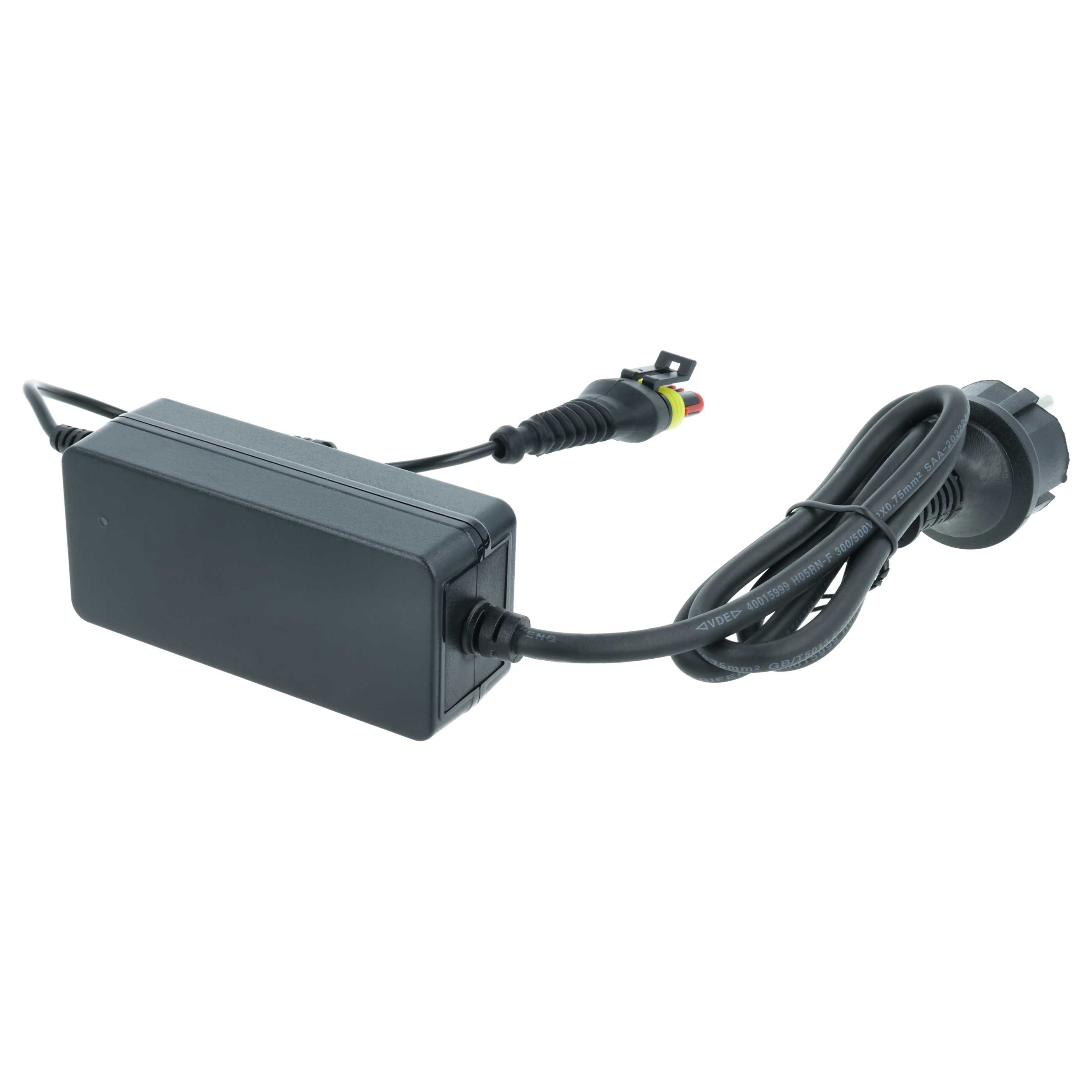 Schwarzer Netzadapter mit Kabel und Stecker.