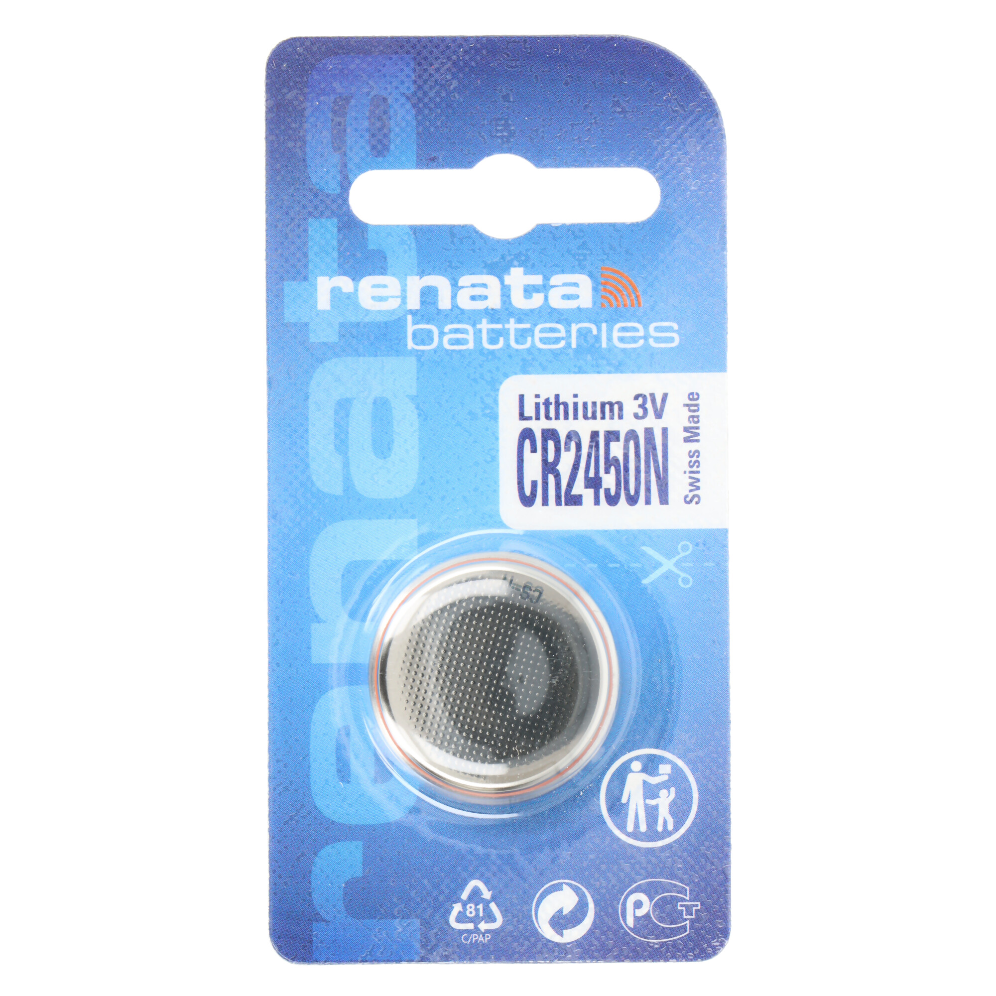 Renata CR2450N Lithium 3V Knopfzelle in Blisterverpackung, Schweizer Herstellung.