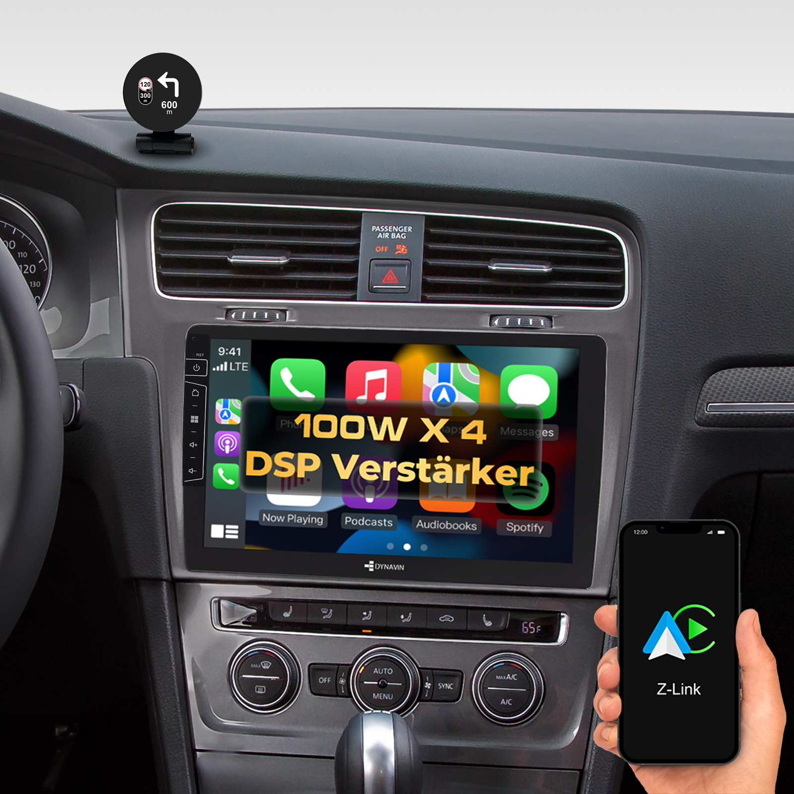 Ein Auto-Infotainmentsystem mit Navigation und Smartphone-Integration.