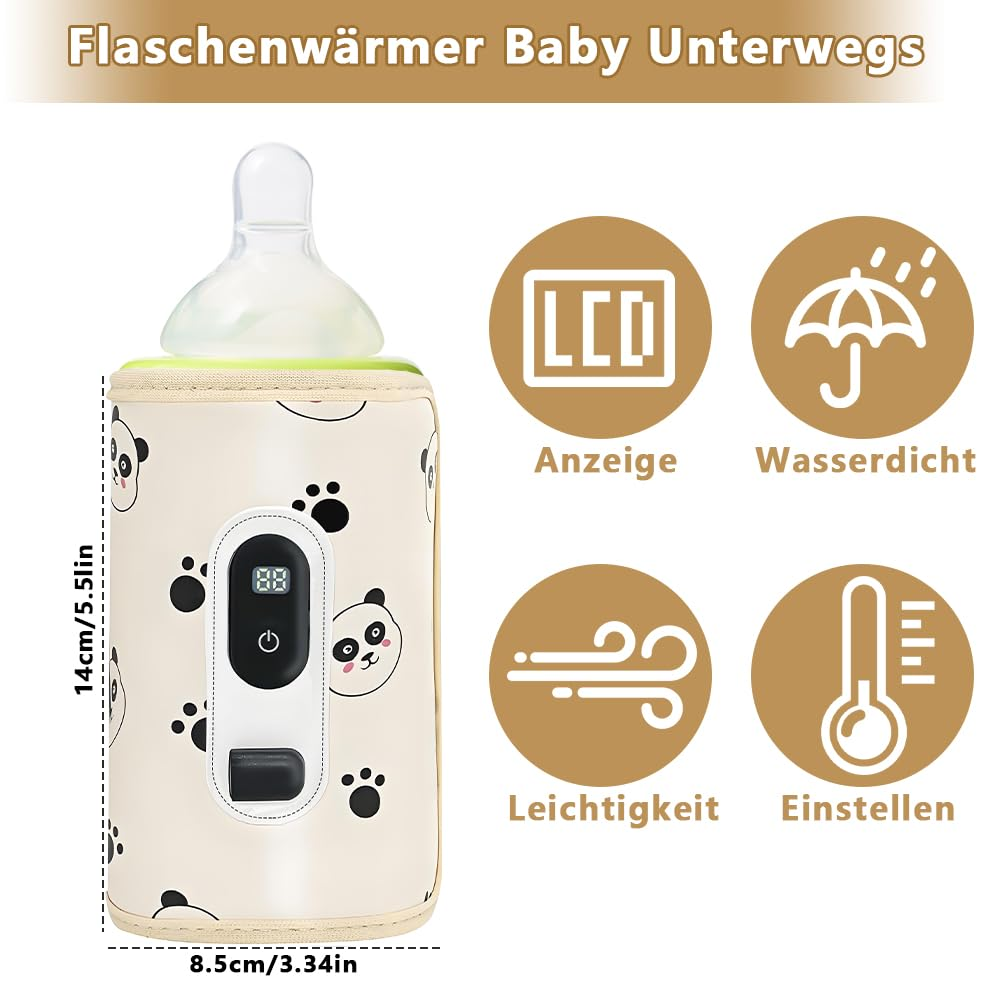 Baby-Flaschenwärmer mit Panda-Motiv, LCD-Anzeige, wasserdicht und leicht.