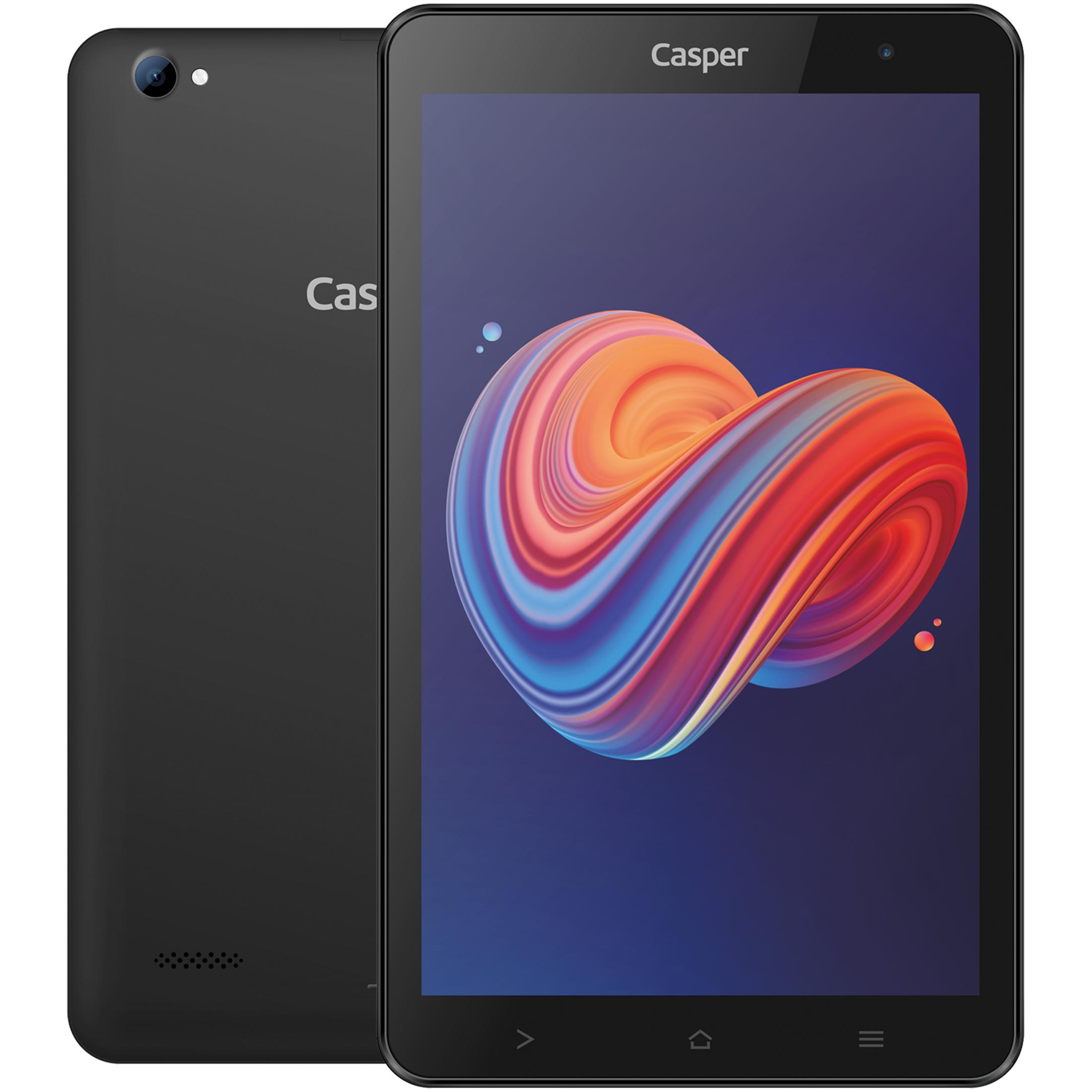 Kalp duvar kağıtlı ve arka kamera modüllü siyah tablet.