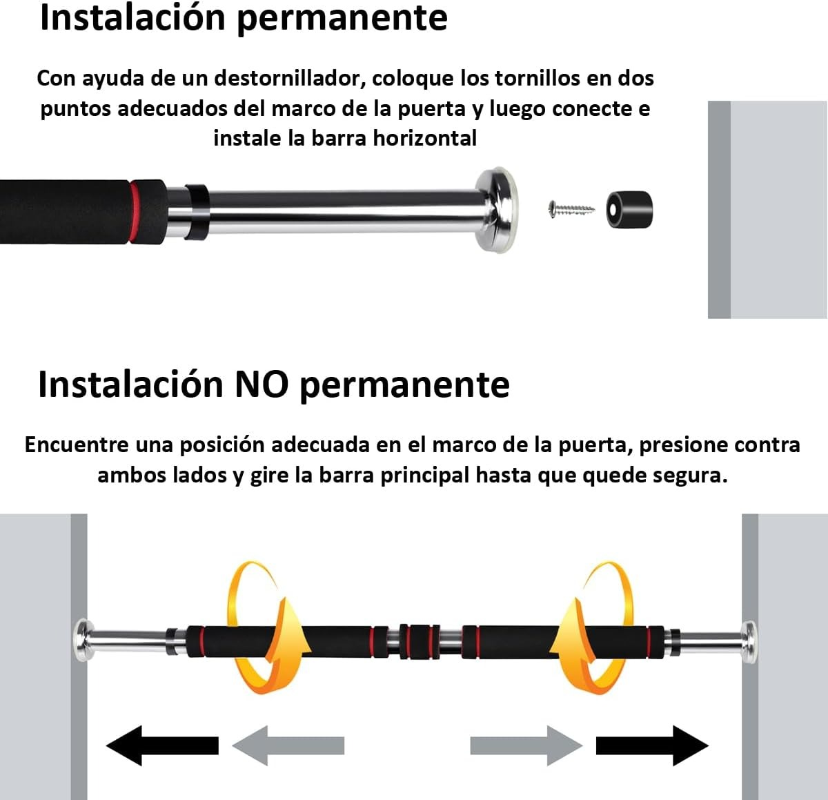 Instalación de barra de dominadas: métodos permanente y no permanente.