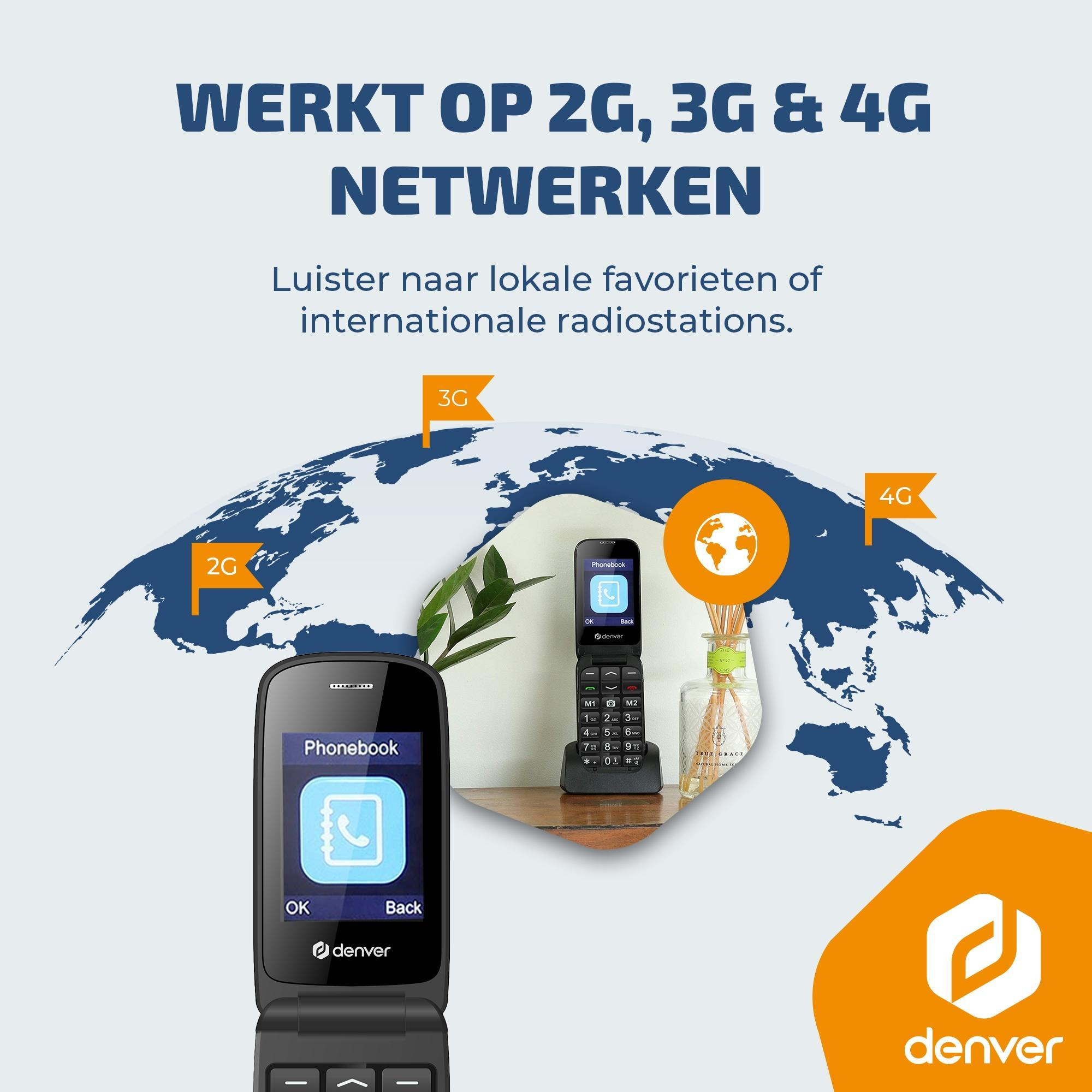 Un téléphone à clapet affichant les réseaux 2G, 3G et 4G sur une carte du monde.