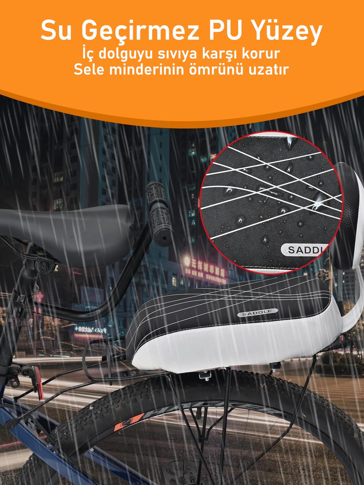 Yağmurda su geçirmez PU yüzeyli bisiklet selesi.