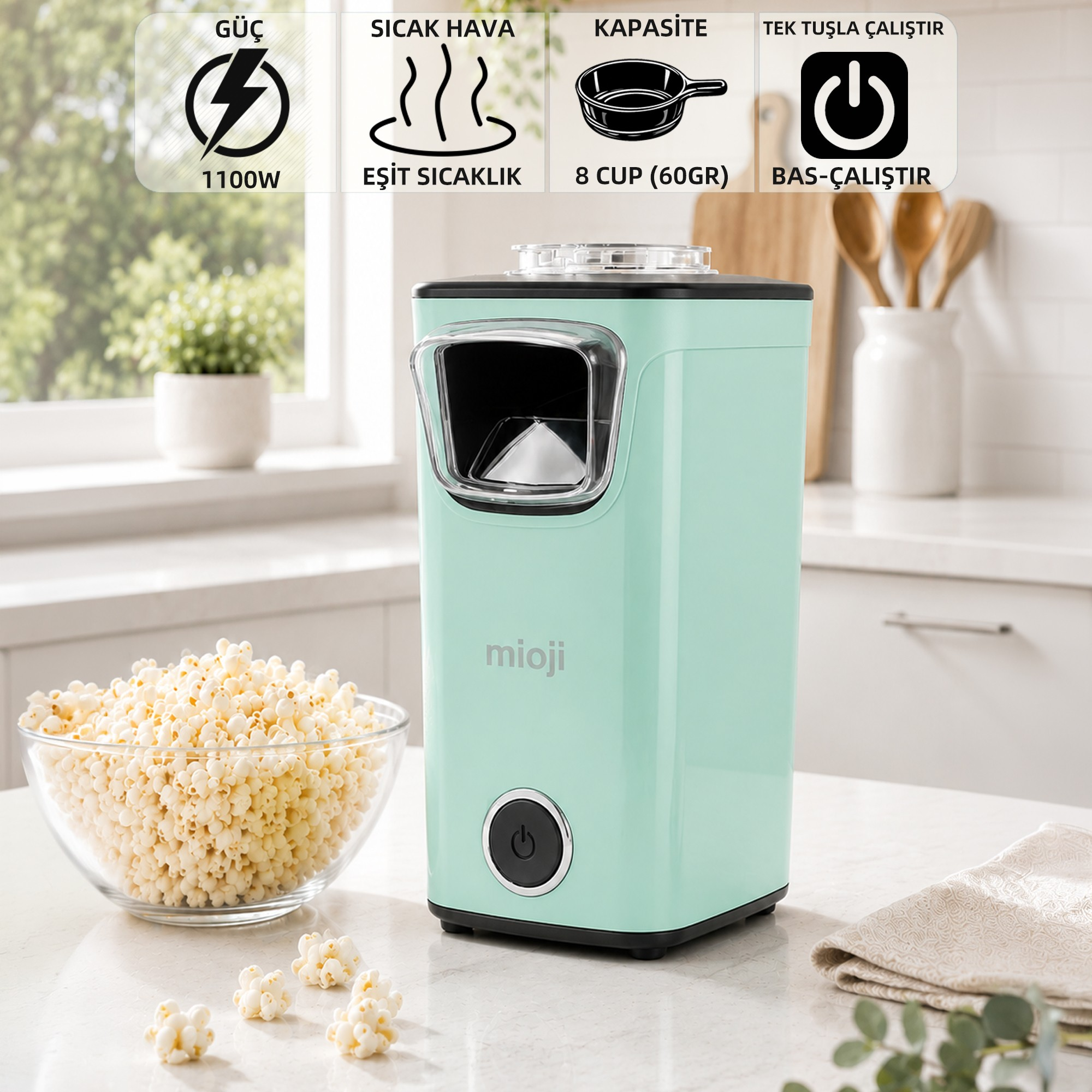 MIOJI Mio POPX1 Yağsız Kompakt Mısır Patlatma Makinesi