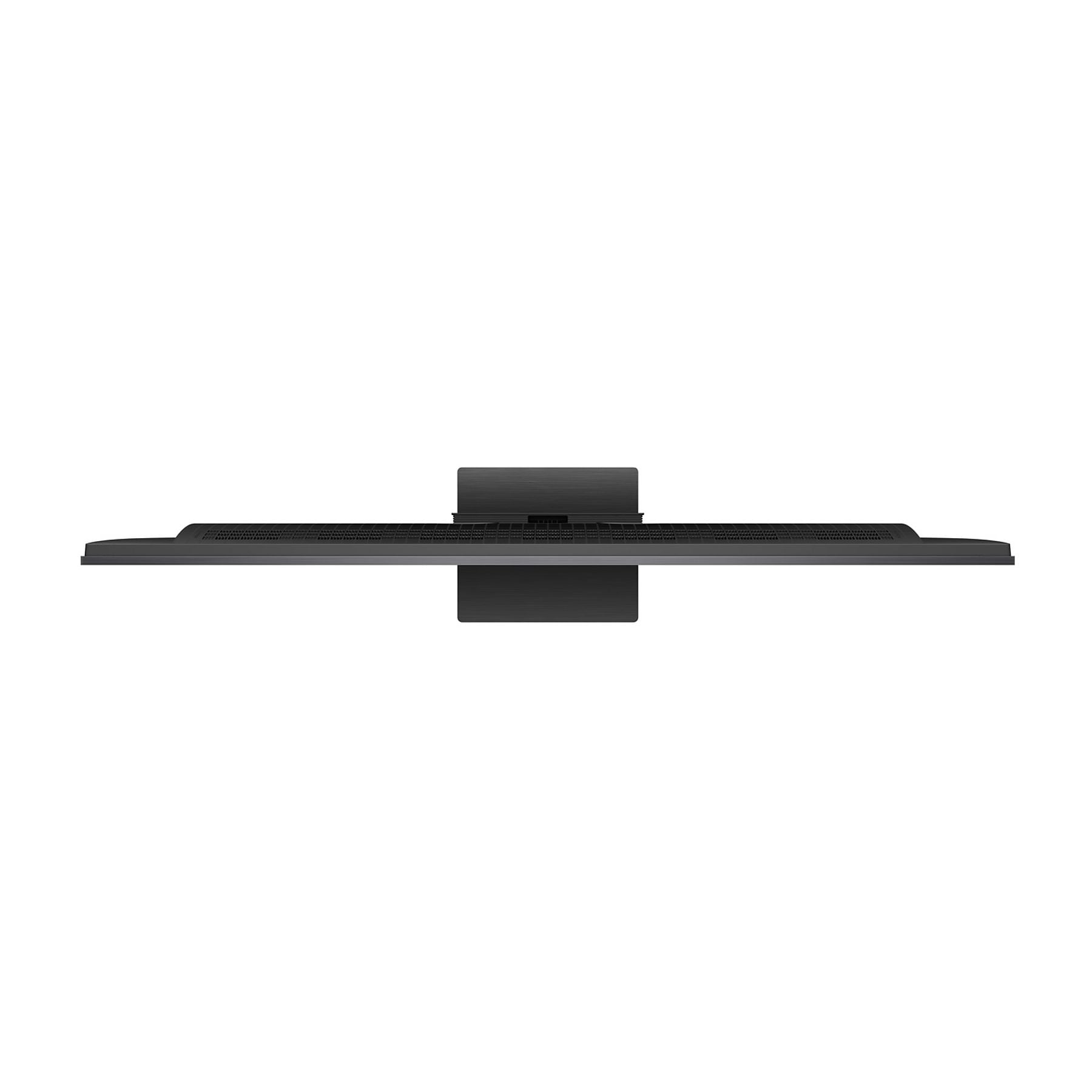 Televisor negro desde arriba con bisel delgado y soporte rectangular.