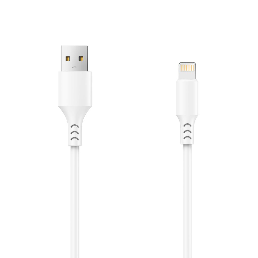 Biały kabel USB ze złączem USB-A i złączem Lightning.