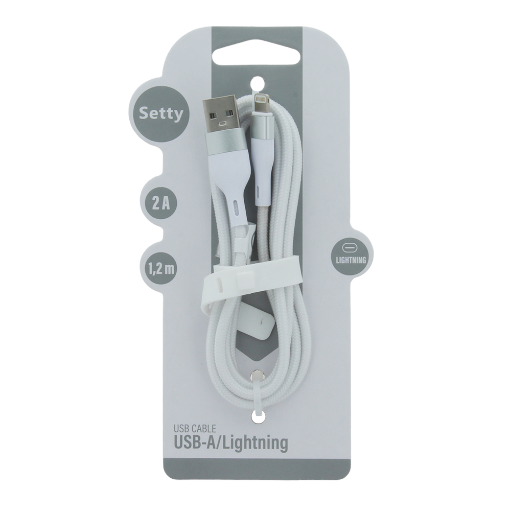 Cavo USB-A Lightning bianco, 1,2m, 2A, in confezione al dettaglio.