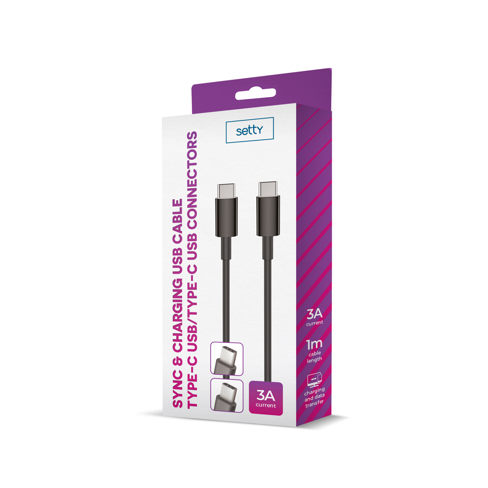 Scatola per cavo di ricarica USB-C nero, lungo 1m, corrente 3A.